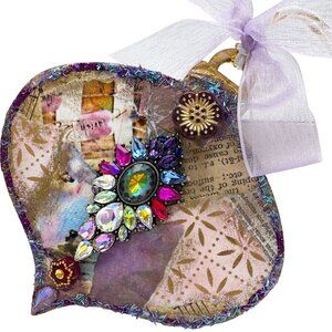Handcrafted Ornament OOAK Vintage-Inspired Collage Gold Pink & Purple Accents